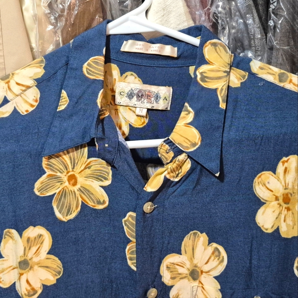 Campia Moda Men's Blue Hawaiian Floral Shirt